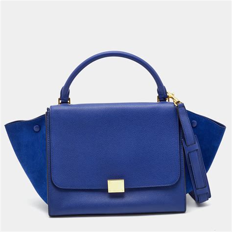 Trapèze leather handbag Celine Blue in 